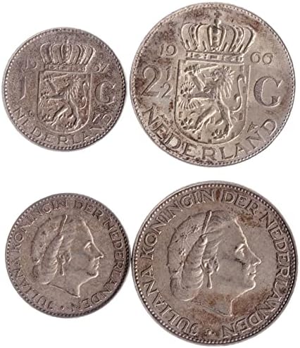5 מטבעות מהולנד | אוסף סט מטבעות הולנדי 1 5 10 25 סנט 1 גולדן | הופץ 1950-1980 | המלכה ג'וליאנה